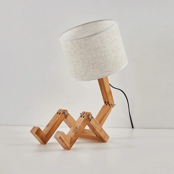 Lampe de Table en bois en forme de Robot, support E27