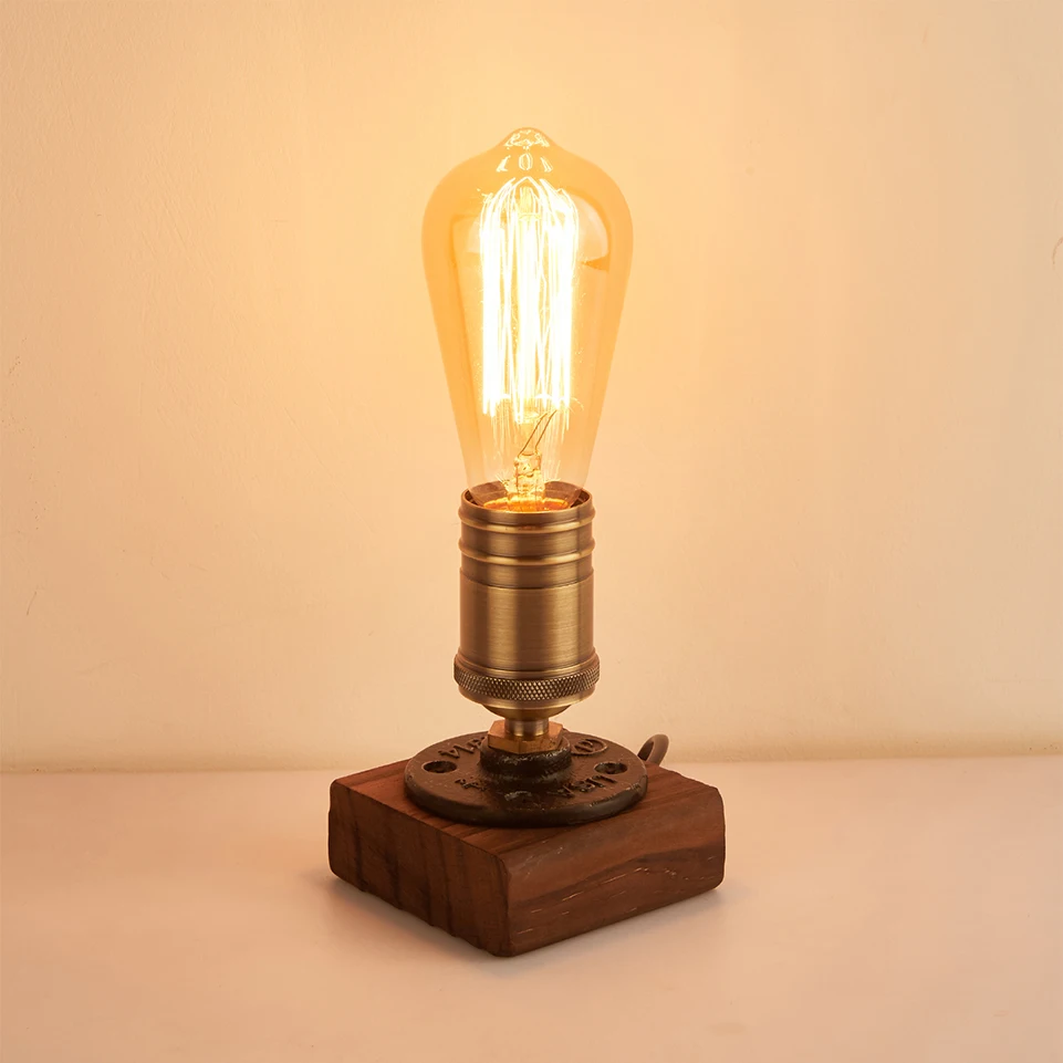 Table industrielle lampe de — lampe de Table industrielle Vintage E27, support en Bronze avec support en bois | belleveilleuse.fr