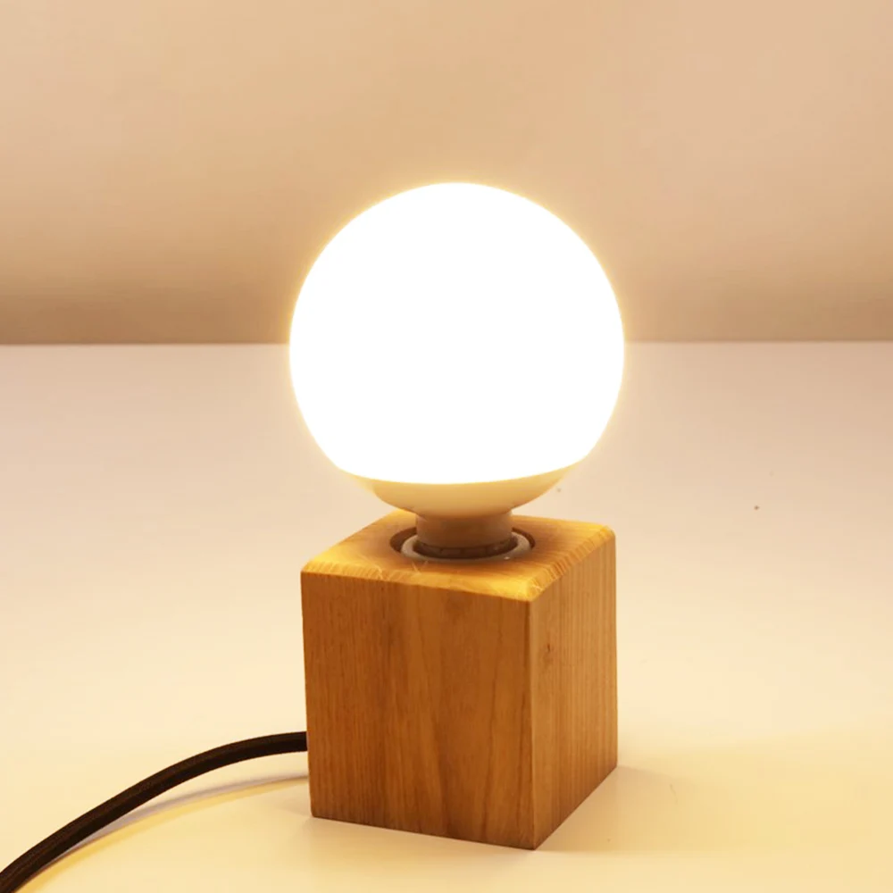 lampe de chevet bois — lampe rétro E27 en bois Antique, lampe de Table avec interrupteur en fil de fer