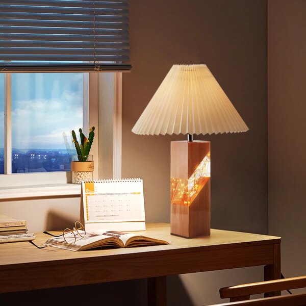 Lampe de Table en bois plissée en noyer, style nordique, Vintage