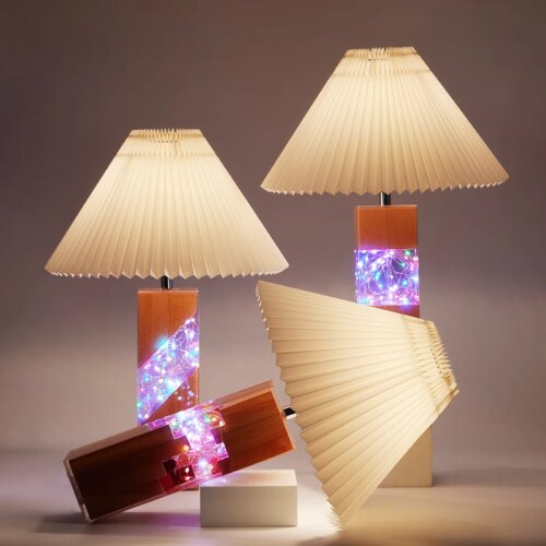 14409-a8befd.jpg Lampe de Table en bois plissée en noyer, style nordique, Vintage