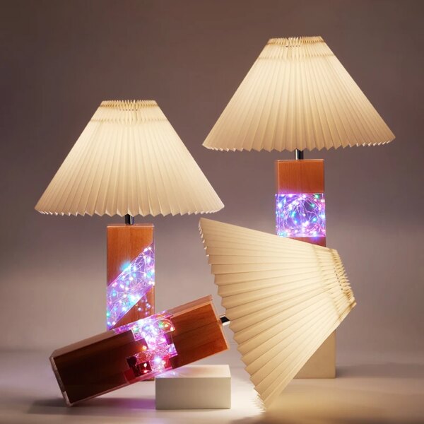 Lampe de Table en bois plissée en noyer, style nordique, Vintage