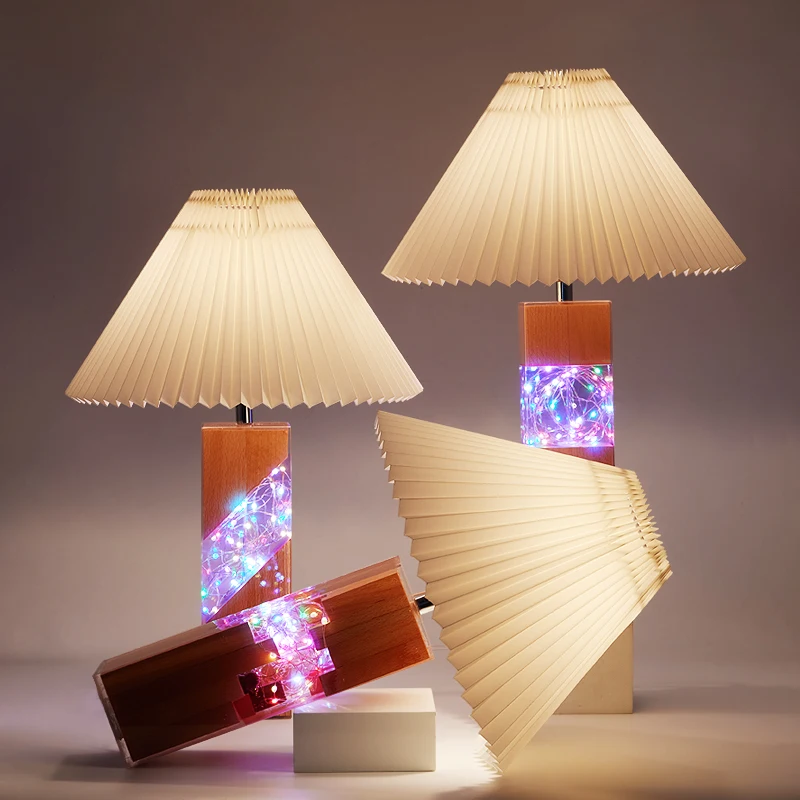 Table bois lampe de — Lampe de Table en bois plissée en noyer, style nordique, Vintage | belleveilleuse.fr