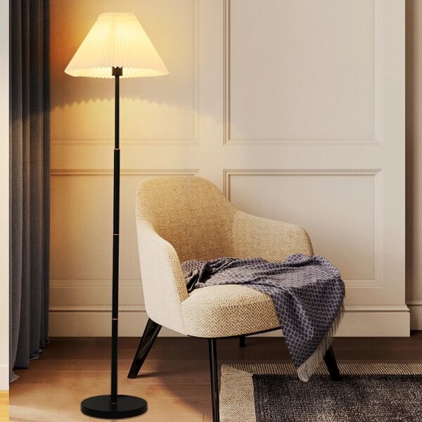 14953-a66ad3.jpg Lampe Vintage sur pied en tissu plissé, style nordique, pour salon, hôtel, chambre à coucher, chevet