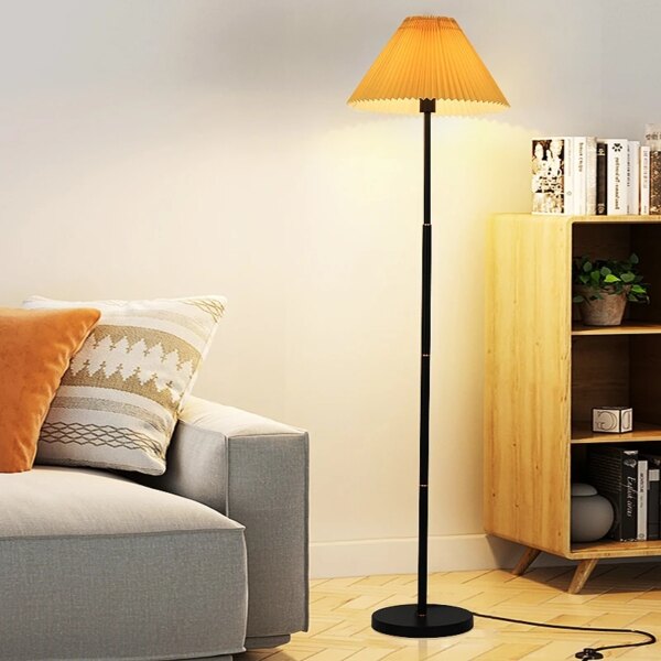 Lampe Vintage sur pied en tissu plissé, style nordique, pour salon, hôtel, chambre à coucher, chevet
