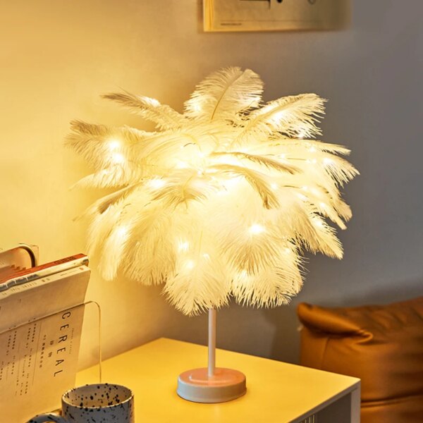 Lampe LED en plumes avec télécommande, alimentée par pile USB/AA, luminaire décoratif d'intérieur
