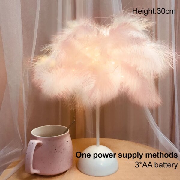Lampe LED en plumes avec télécommande, alimentée par pile USB/AA, luminaire décoratif d'intérieur
