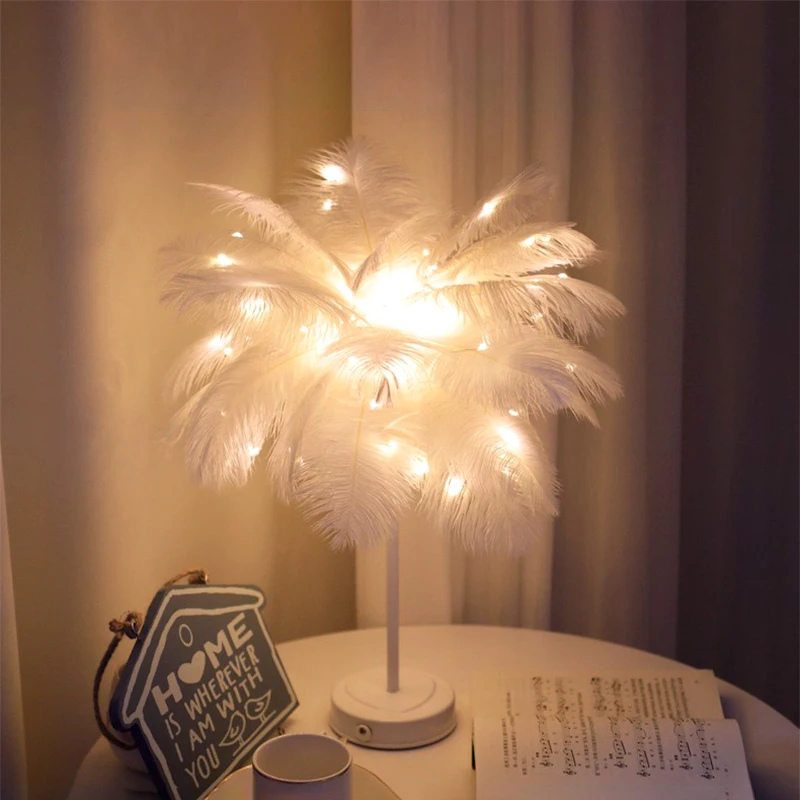 Lampe plumes veilleuse adulte — Lampe LED en plumes avec télécommande, alimentée par pile USB/AA, luminaire décoratif d'intérieur | belleveilleuse.fr