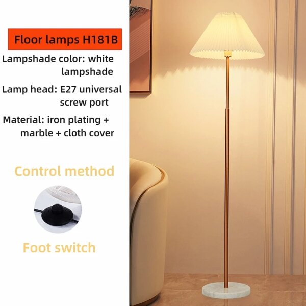Lampe Vintage sur pied en tissu plissé, style nordique, pour salon, hôtel, chambre à coucher, chevet
