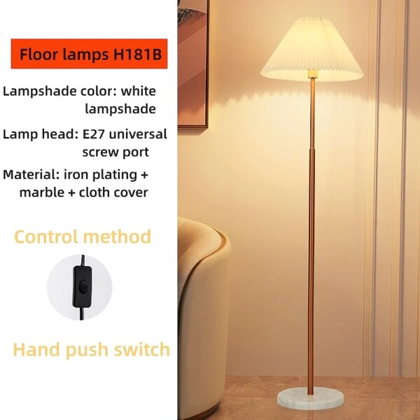Lampe Vintage sur pied en tissu plissé, style nordique, pour salon, hôtel, chambre à coucher, chevet