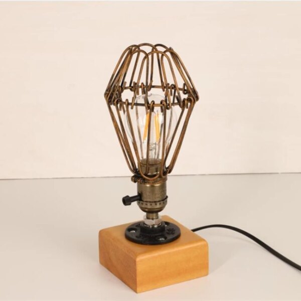 Lampe de Table en bois Vintage, lampe de bureau en fer industriel