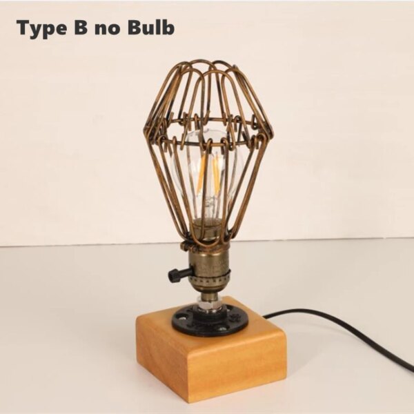 Lampe de Table en bois Vintage, lampe de bureau en fer industriel