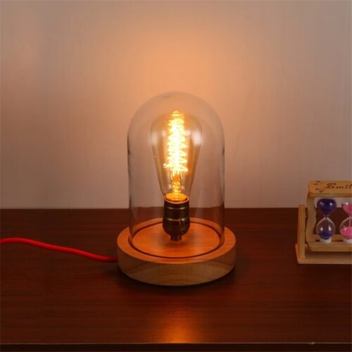 Lampe de Table rétro en bois et verre, Art déco