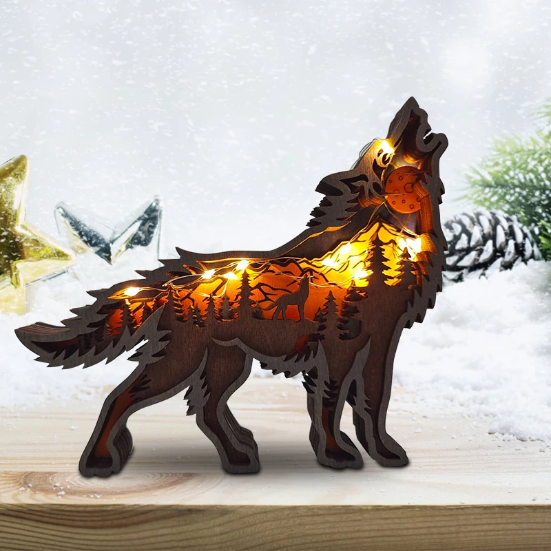 Statue en bois de loup, Totem, Animal léger, créatif, décoration de bureau, maison, artisanat, cadeau de noël