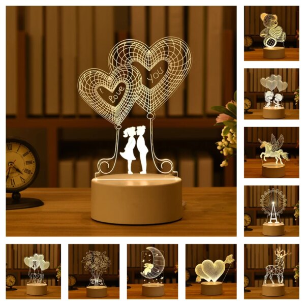 lampe 3d en acrylique, cadeau de saint-valentin, romantique, amour, pour la maison