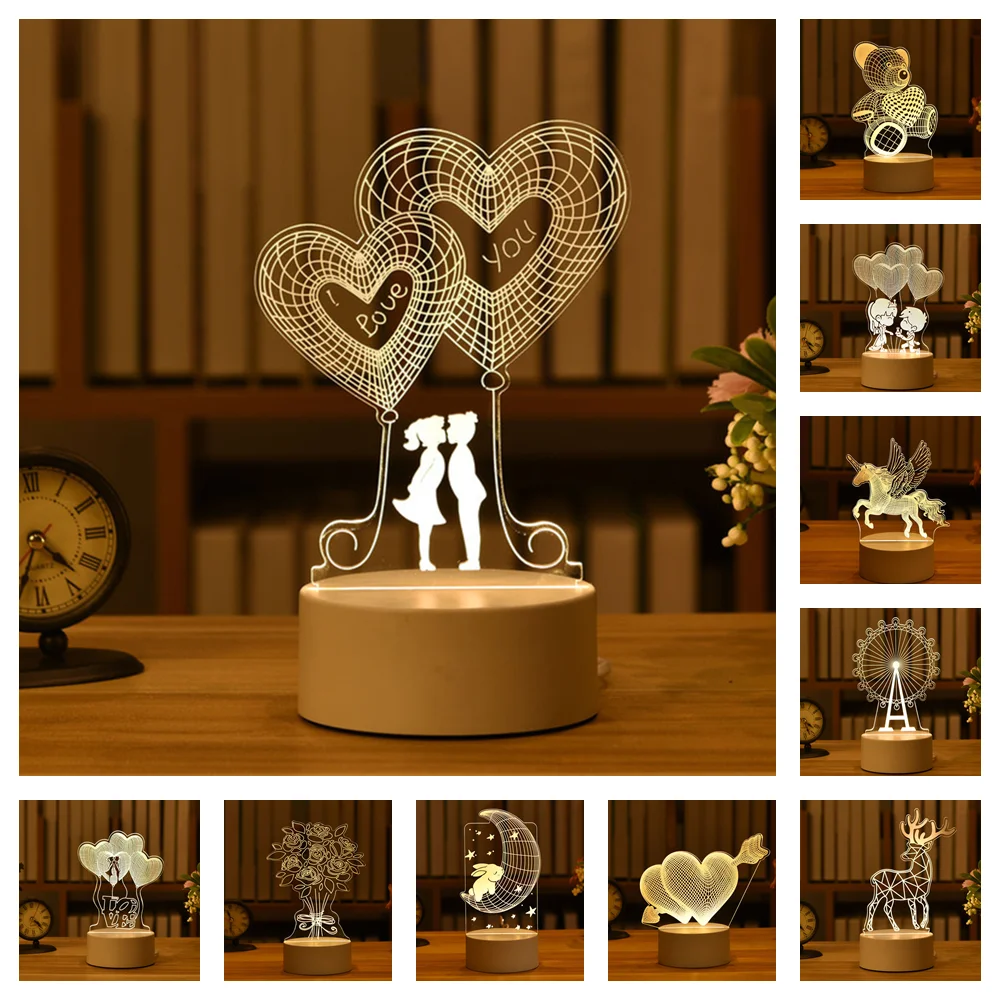 lampe 3d en acrylique, cadeau de saint-valentin, romantique, amour, pour la maison