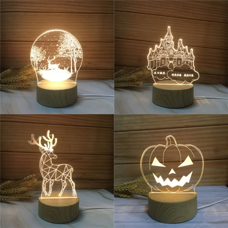 lampe 3D résine — Base de lampe LED en résine de verre, faite à la main, cristaux 3D, décoration artistique