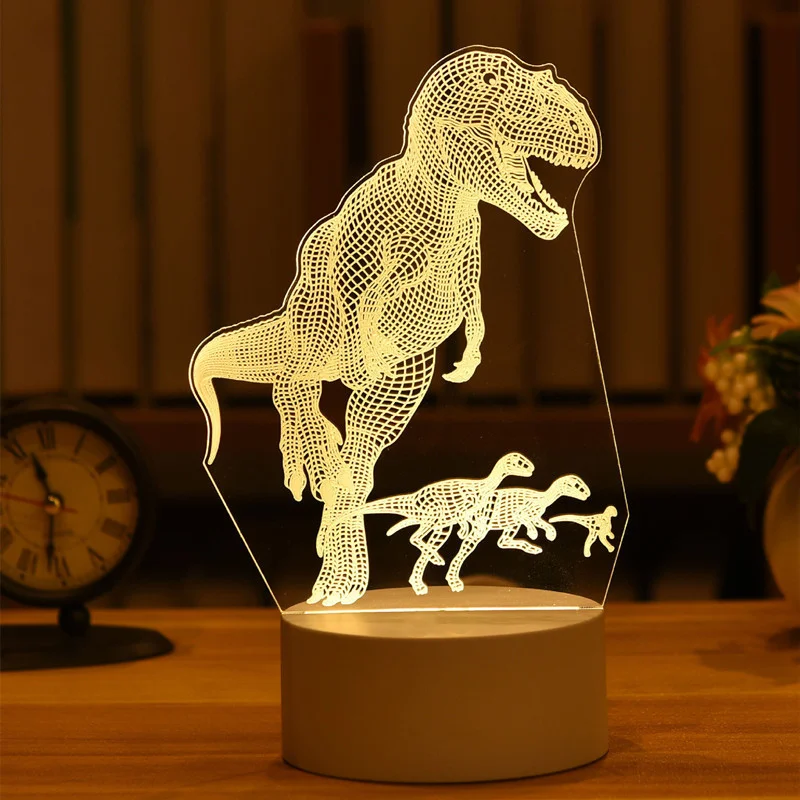 Lampe LED 3D en acrylique, veilleuse pour enfants, ours, dinosaure, pour chambre à coucher