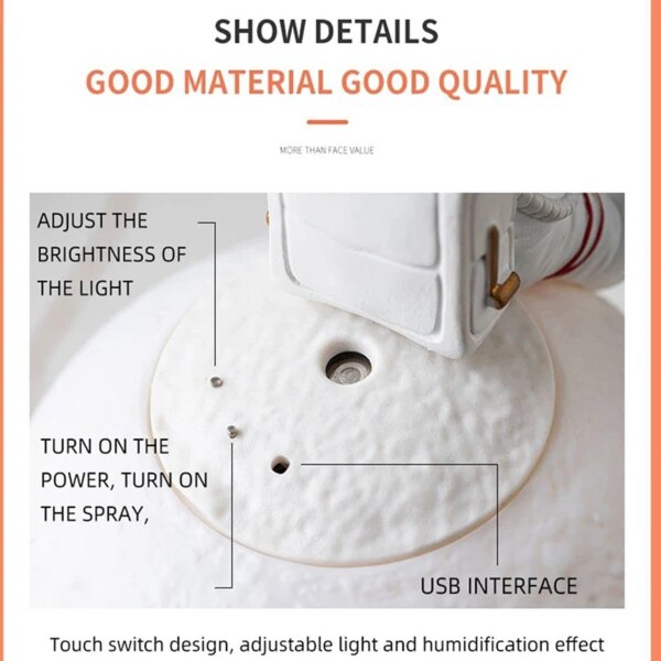 Lampe de lune imprimée 3D, humidificateur d'air, décoration de la maison, astronaute en résine, interrupteur tactile LED Miniature