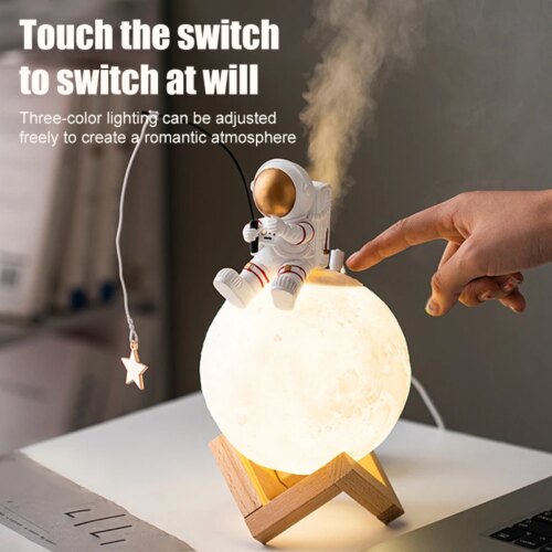 Lampe de lune imprimée 3D, humidificateur d'air, décoration de la maison, astronaute en résine, interrupteur tactile LED Miniature