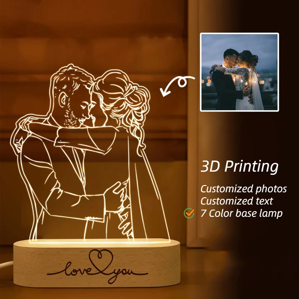 Lampe photo veilleuse adulte — Lampe Photo 3D personnalisée, lampe de nuit, texte, mariage | belleveilleuse.fr