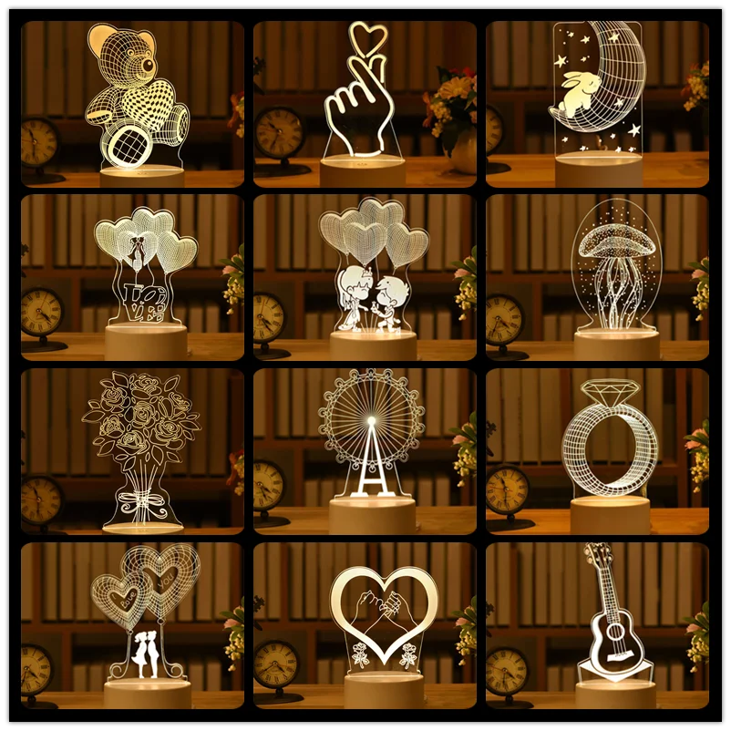 Lampe Led 3D en acrylique avec signe d'amour romantique, luminaire décoratif d'intérieur