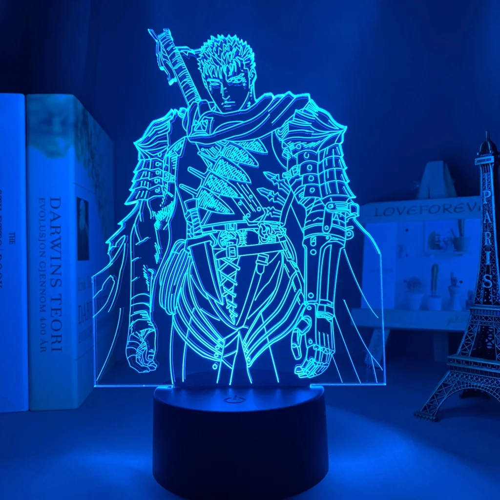 Lampe berserk veilleuse adulte — Lampe Led 3d Berserk Guts, veilleuse décorative pour chambre à coucher | belleveilleuse.fr