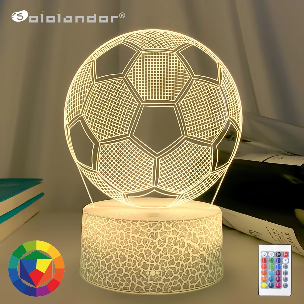 Lampe télécommande veilleuse adulte — Lampe led 3d à télécommande, effet d'illusion, ballon de Football, capteur tactile | belleveilleuse.fr