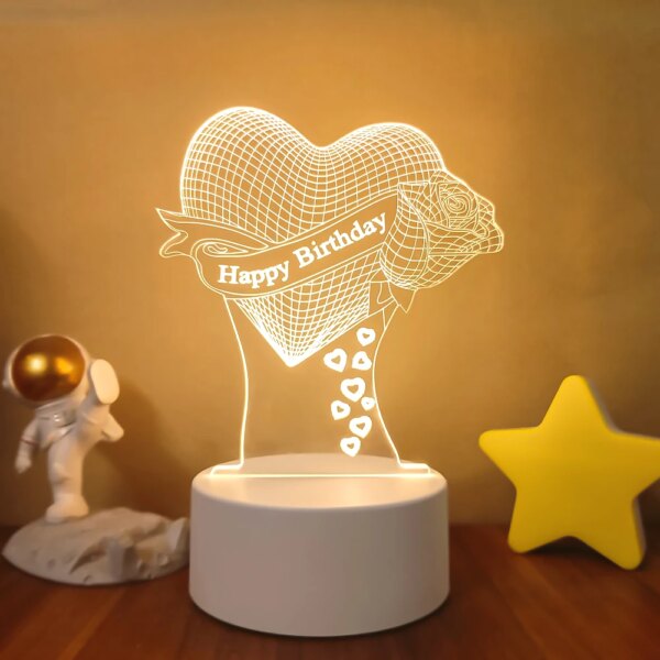 Lampe LED 3D en forme de cœur, romantique, en acrylique, luminaire décoratif d'intérieur