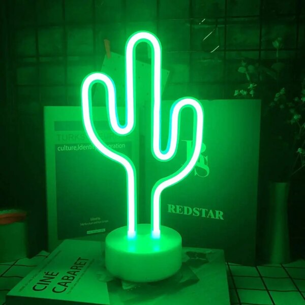 néon Signe  Cactus à piles aaa ou USB, lumières Led féeriques