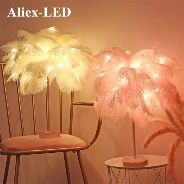 veilleuse télécommande — Lampe LED féerique en plumes avec télécommande, luminaire décoratif d'intérieur