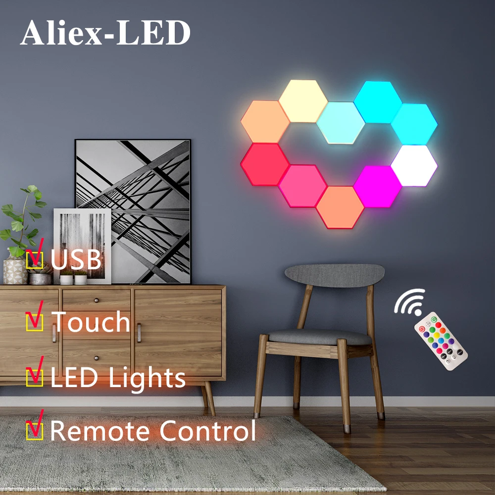1838-432f41.jpg Lampes murales en forme de nid d'abeille, lampes hexagonales, USB, tactile/télécommande