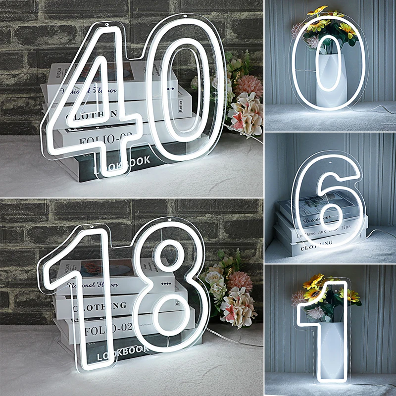 néon à chiffres personnalisés 0 à 9 LED, alimenté par USB