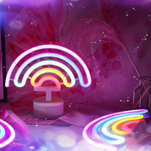 néon multicolore en forme d'arc-en-ciel, lumière de modélisation