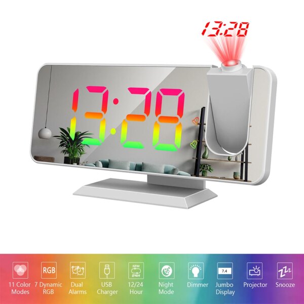 reveil veilleuse LED rotatif à 180 °, Projection numérique