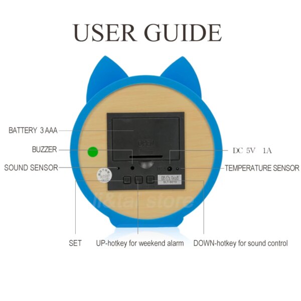 19094-79fbde.jpg reveil veilleuse d'alarme électronique en bois, LED, pour enfant, chat mignon