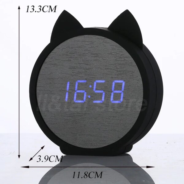 19094-a16020.jpg reveil veilleuse d'alarme électronique en bois, LED, pour enfant, chat mignon