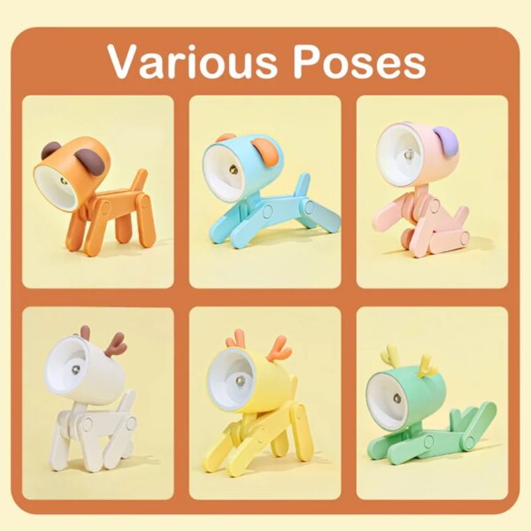 Veilleuses LED pliantes en forme d'animal de compagnie, lampes de bureau mignonnes en forme de chien