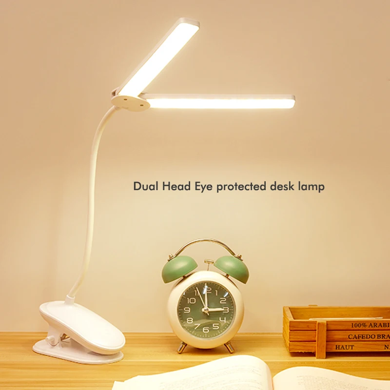 lampe de lecture Led à pince Double tête Flexible à col de cygne