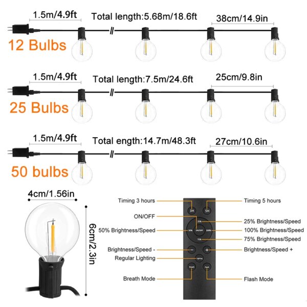 19454-54537a.jpg Guirlande lumineuse d'extérieur, 50 pieds, G40, luminaire décoratif de rue