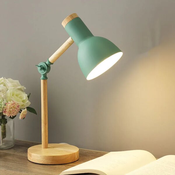 Lampe de bureau nordique créative en bois, fer à repasser pliable