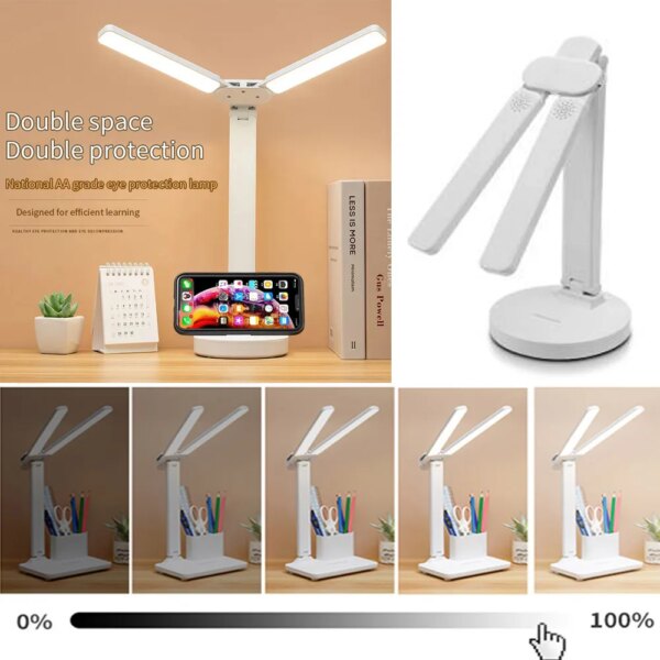Lampe de bureau à Double tête LED, 32 pièces, lampes de Table à piles avec chargeur USB