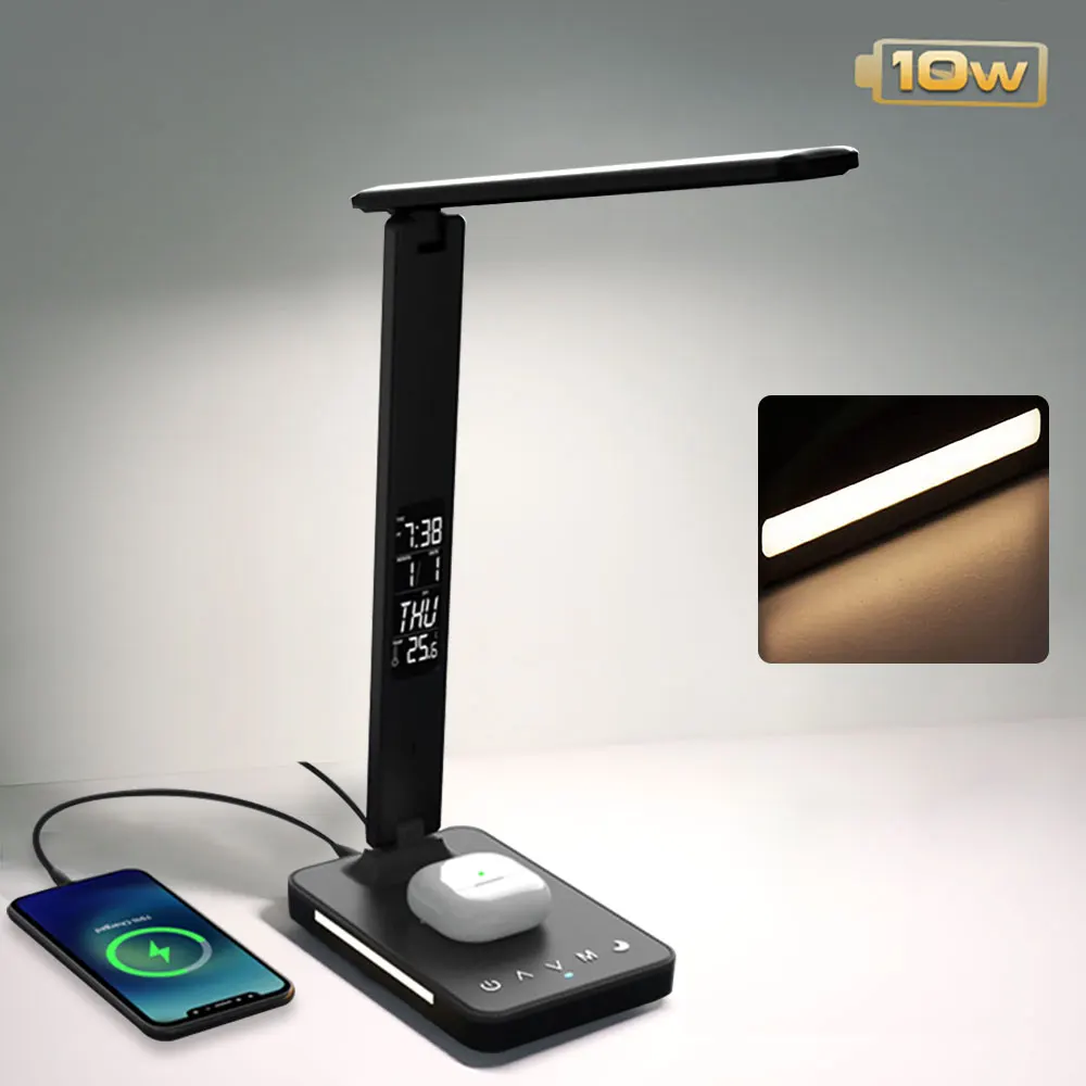 20308-07f163.jpg Lampe LED de bureau avec recharge sans fil QI 10W, avec veilleuse, calendrier