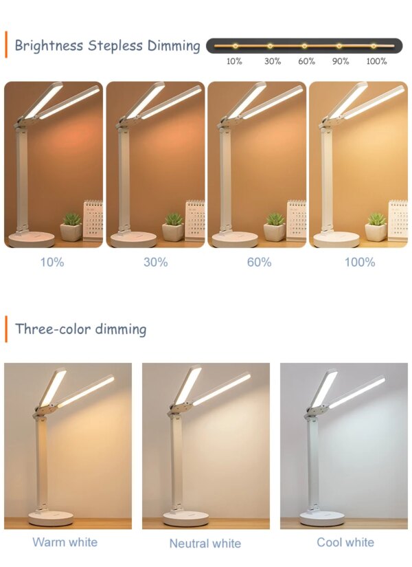 Lampe de bureau à Double tête LED, lampes de Table à Double bras oscillant