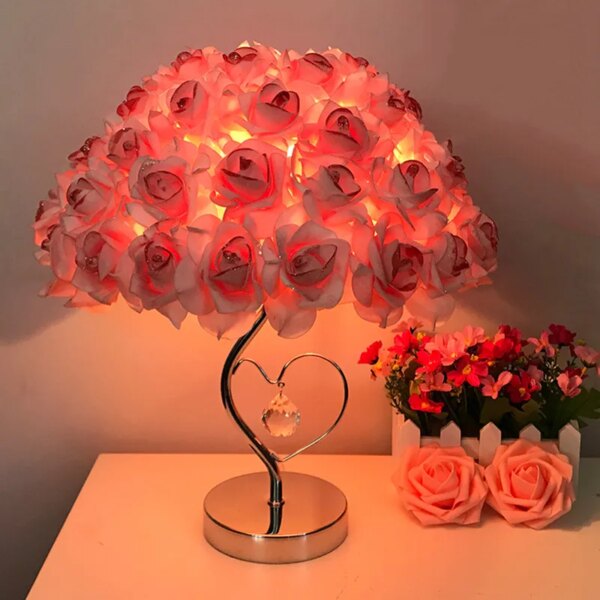 Veilleuse LED à fleur de rose, lampe de table européenne