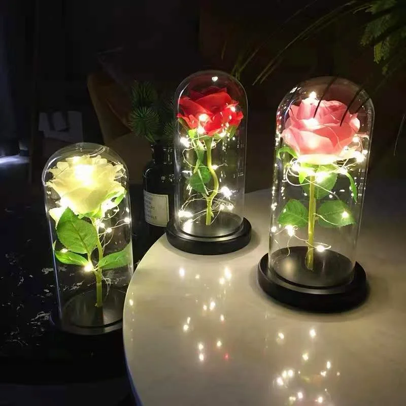 Veilleuse fleur La Belle et la Bête Décorée par des Fleurs Artificielles