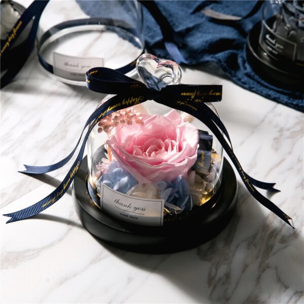 Veilleuse Rose éternelle en verre breton avec lumières