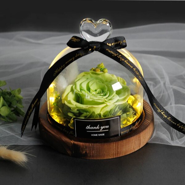 Veilleuse Rose éternelle en verre breton avec lumières