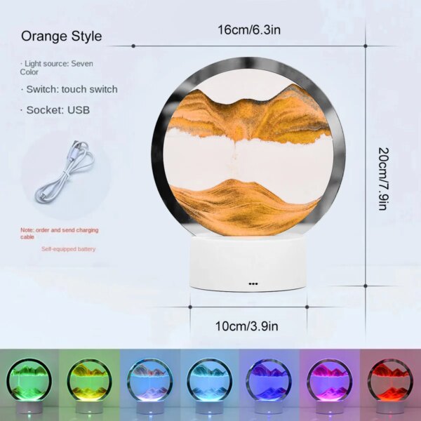Lampe de paysage de sable 3D à LED RGB, peinture de sable, sablier d'art mobile coloré, affichage en mouvement