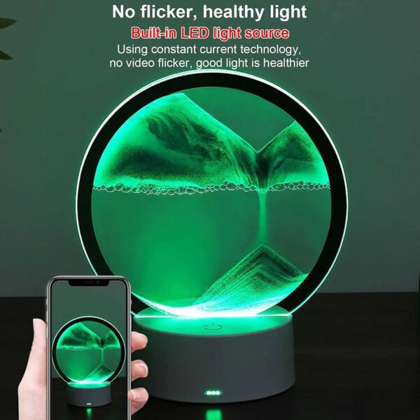 Lampe de paysage de sable 3D à LED RGB, peinture de sable, sablier d'art mobile coloré, affichage en mouvement